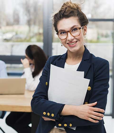 Confident businesswoman ready to assist with Google Ads and PPC strategy
