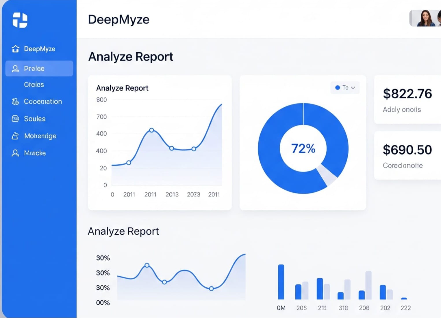 DeepMyze SEO Analytics Pashboard Showing Growth Charts and Real-Time Insights