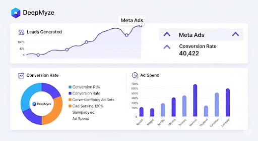 Meta Ads Analytics Dashboard Showing Leads, Conversions, and Ad Spend by DeepMyze